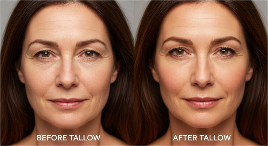 before and after result of using beef tallow